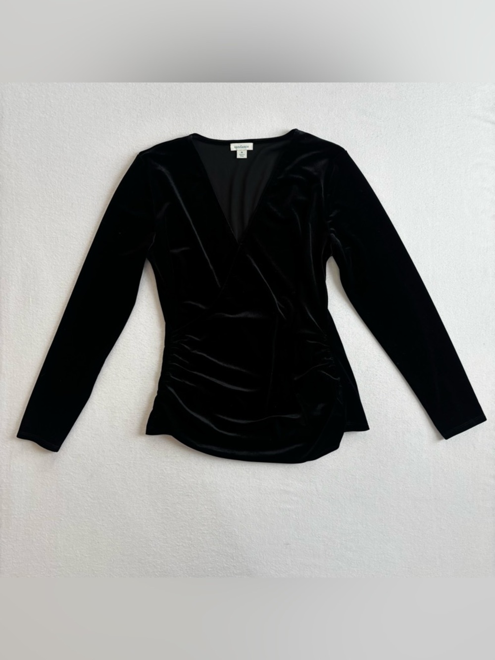 Sundance Black Velvet Faux Wrap Ruched Side Top Womens Medium Balletcore Classic - Picture 3 of 8